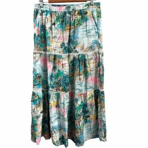 C&C California Blue and Green Boho Maxi Skirt Size Medium